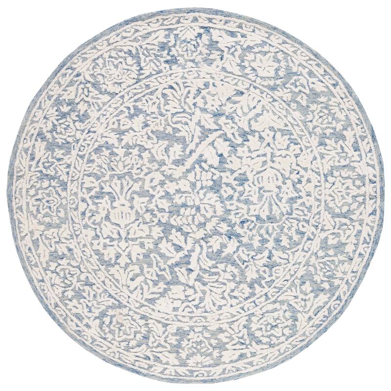 SAFAVIEH Handmade Metro Hayam French Country Wool Rug - 6' Round - Ivory/Blue