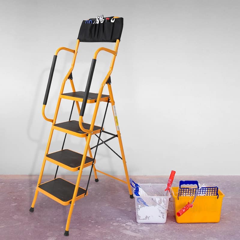 4 Step Ladder, Portable Folding Step Stool, with Tool Bag - N/A