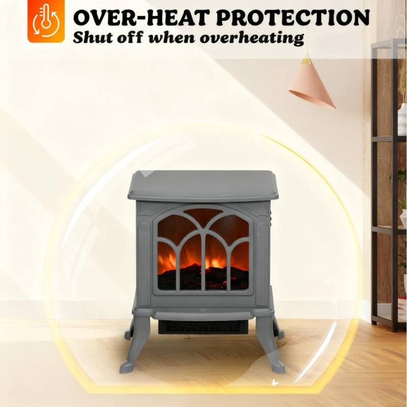 14.8" Retro Chic Electric Fireplace Stove with Realistic Flame