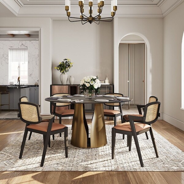 Modern Round White Dining Table，Sintered Stone Tabletop, Solid Black Carbon  Steel Base - On Sale - Bed Bath & Beyond - 36858387