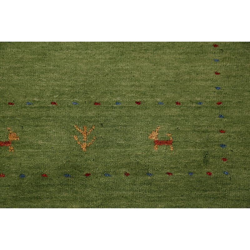 Hand Knotted Oriental 100% Wool Carpet Tribal Tribal Green Gabbeh Area Rug - 7' 7'' X 5' 3''