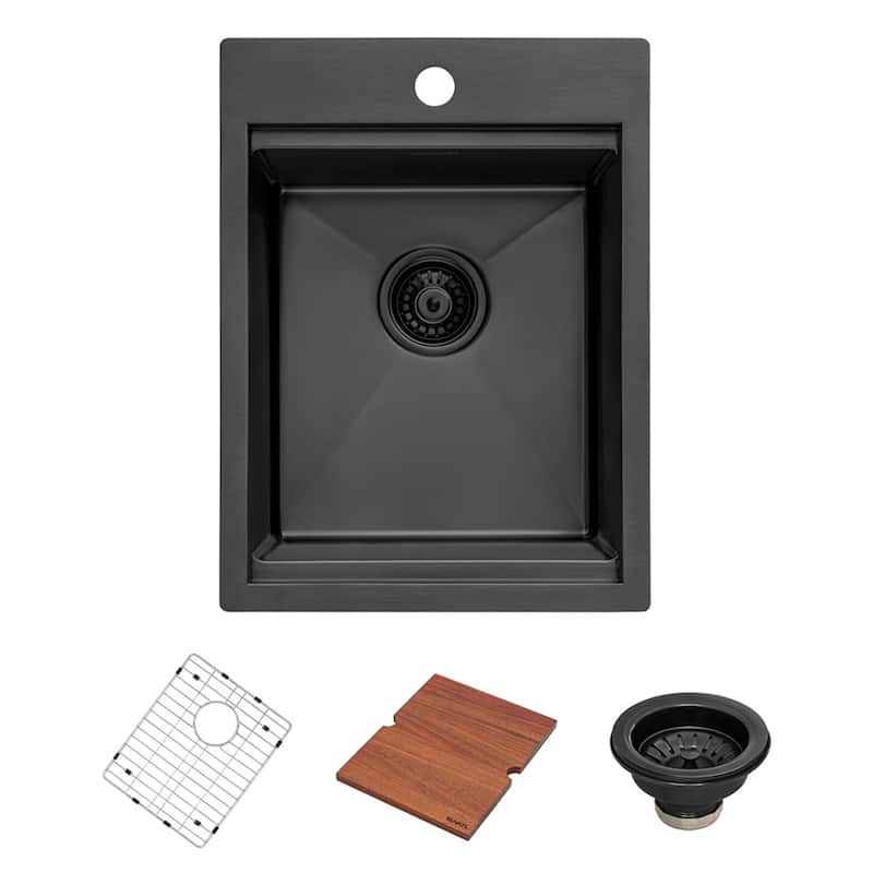 Ruvati 15 x 20 inch Gunmetal Black Stainless Steel Workstation Bar Sink Topmount - RVH8210BL