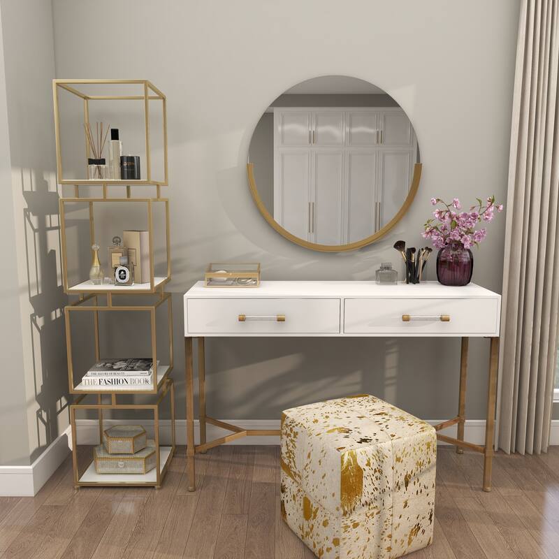 Gold Metal Cube Shelving Unit with 4 Marble Shelves
