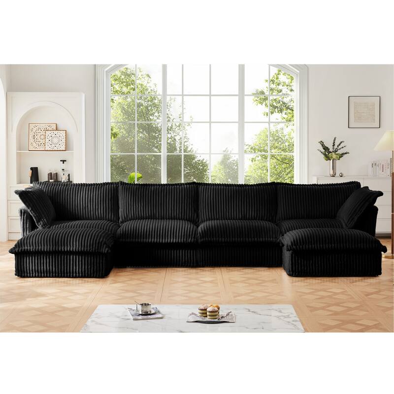 Modern 4 Seater Upholstered Sofa with 2 Ottomans and 2 Pillows