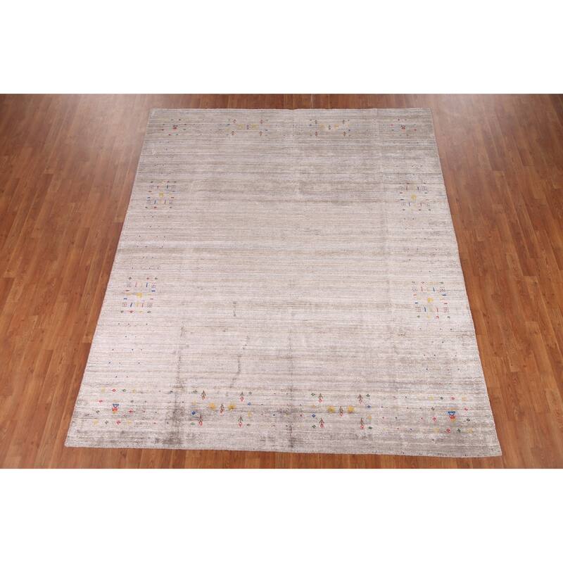 Tribal Gabbeh Oriental Area Rug Handmade Silk Beige Carpet - 8'0" x 9'8"