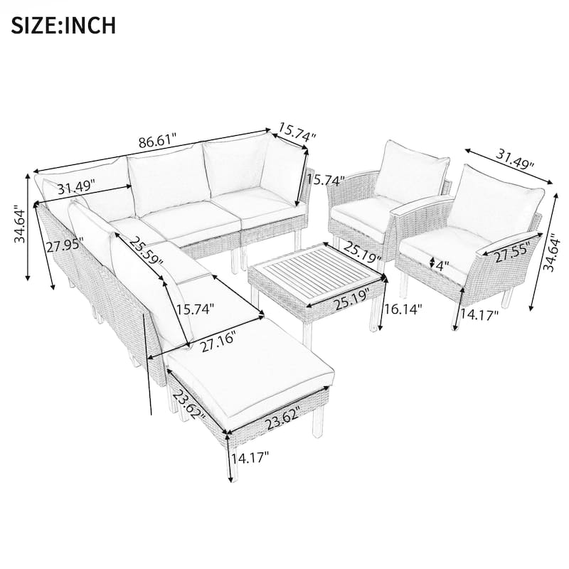 9-Piece Patio Rattan Furniture Set