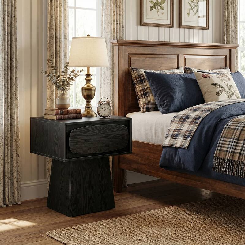 Rustic Wood Grain Nightstand with Drawer, 21.65"W