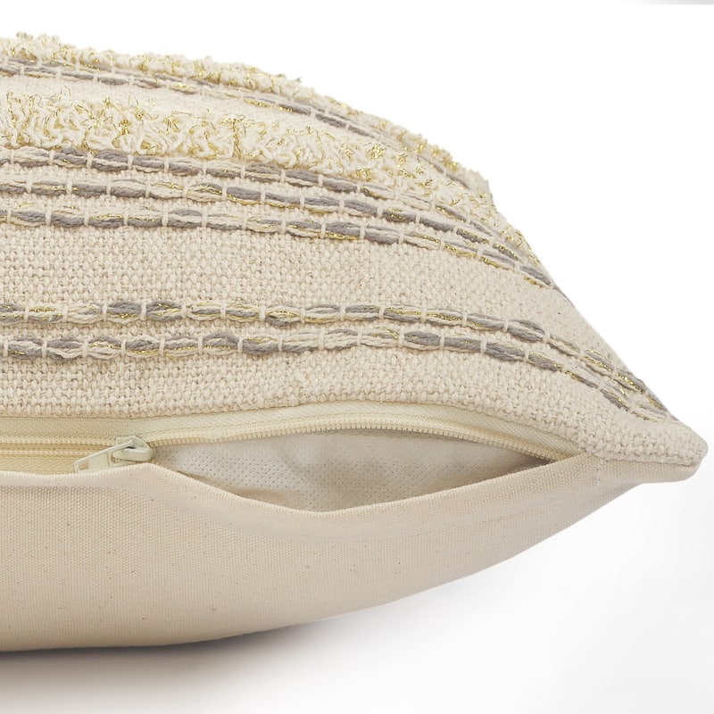 HomeRoots 14" X 36" Cream Gray And Gold 100% Cotton Striped Zippered Pillow
