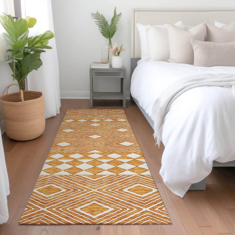 Premium Washable Super Soft Geo Prints Mayfield Rug - Orange - 2'3" x 7'6"