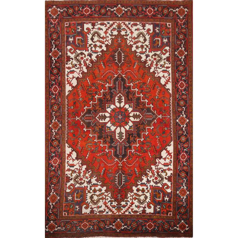 Hand Knotted Oriental 100% Wool Carpet Traditional Medallion Red Heriz Area Rug - 9' 8'' X 6' 7''