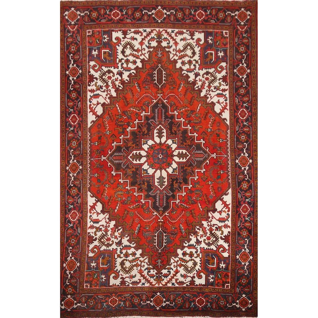 Hand Knotted Oriental 100% Wool Carpet Traditional Medallion Red Heriz Area Rug - 9' 8'' X 6' 7''