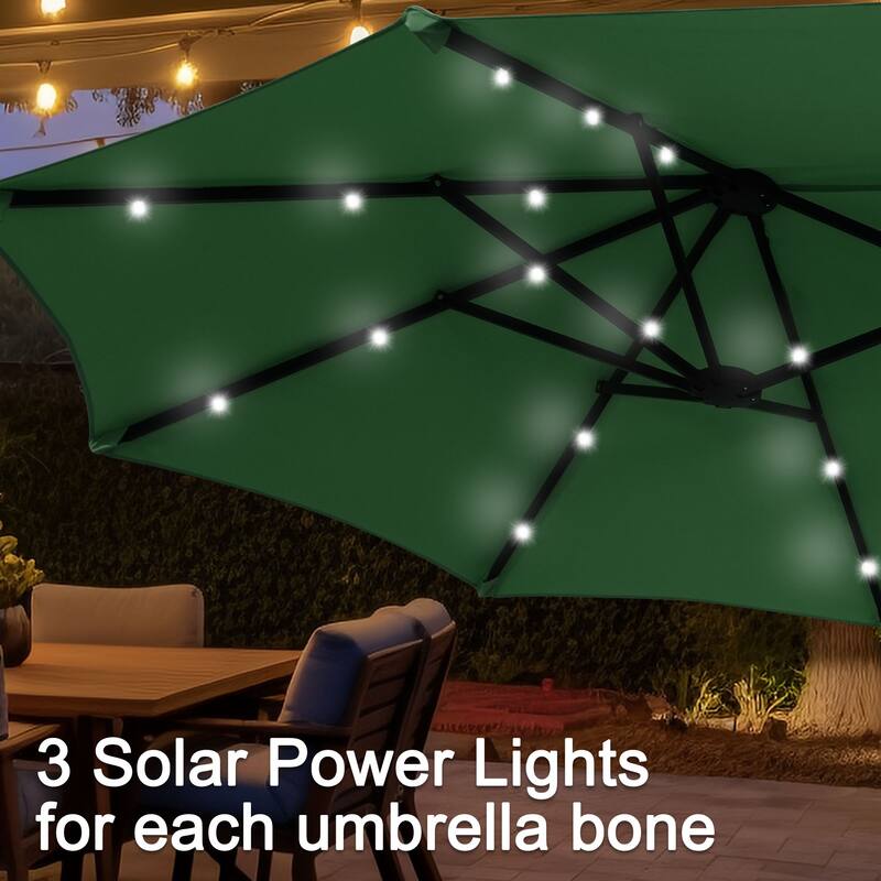 Ainfox 13ft Double-sided Patio Umbrella Solar LED Lighted Outdoor Martet Umbrella with Base