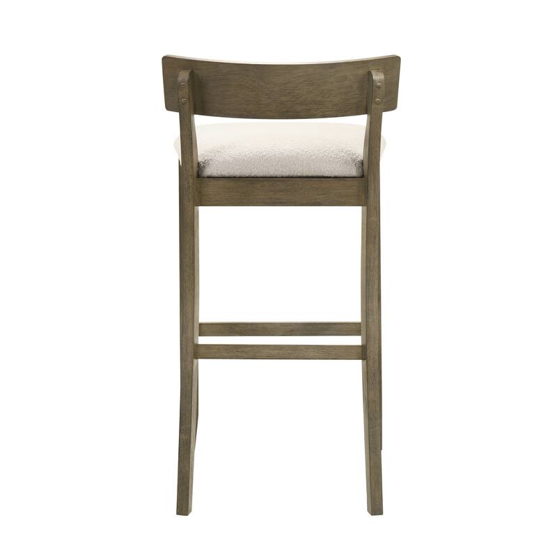 Merie Modern Transitional Wood Counter Height Kitchen Bar Stool with White Boucle Fabric Upholstered Seat