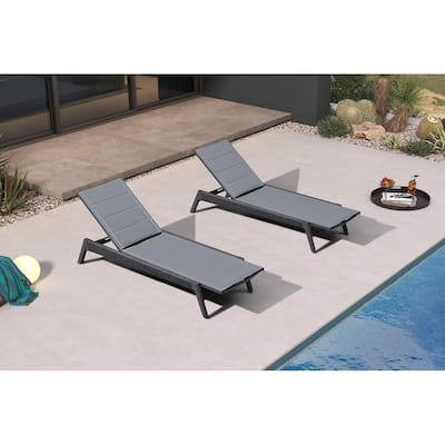 PURPLE LEAF Aluminum Adjustable Chaise Lounge with Cushion, Set of 2, for Poolside Sunbathing, Shale Color