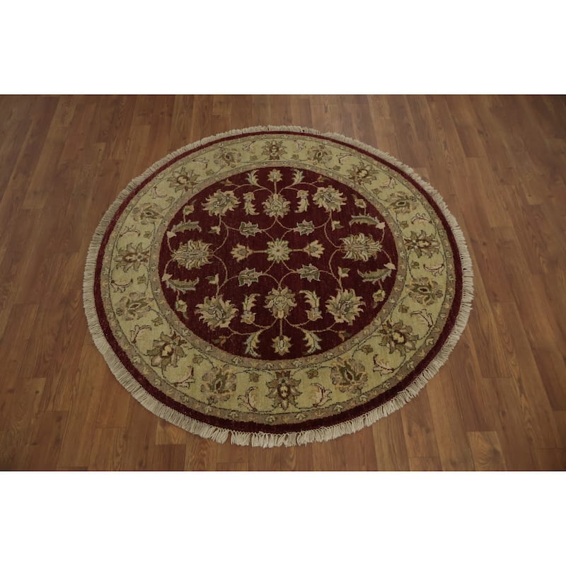 Hand Knotted Oriental 100% Wool Carpet Traditional All-Over Red Peshawar Area Rug - 4' 0'' X 4' 0''