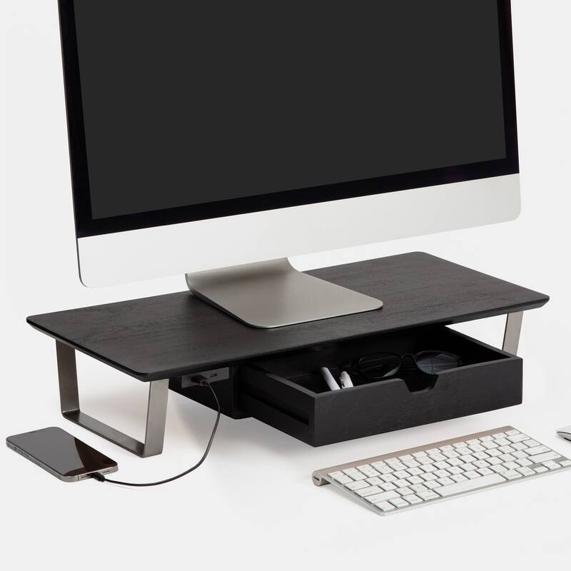 Jani Wood Monitor Stand Riser Desk - Ergonomic Design Stand, Desktop Organizer Table for Home, Office Workspace, Gaming Desk - Black