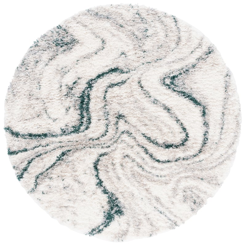 SAFAVIEH Fontana Shag Gisela Modern Abstract 2-inch Thick Rug - 6'7" Round - Ivory/Green - Round