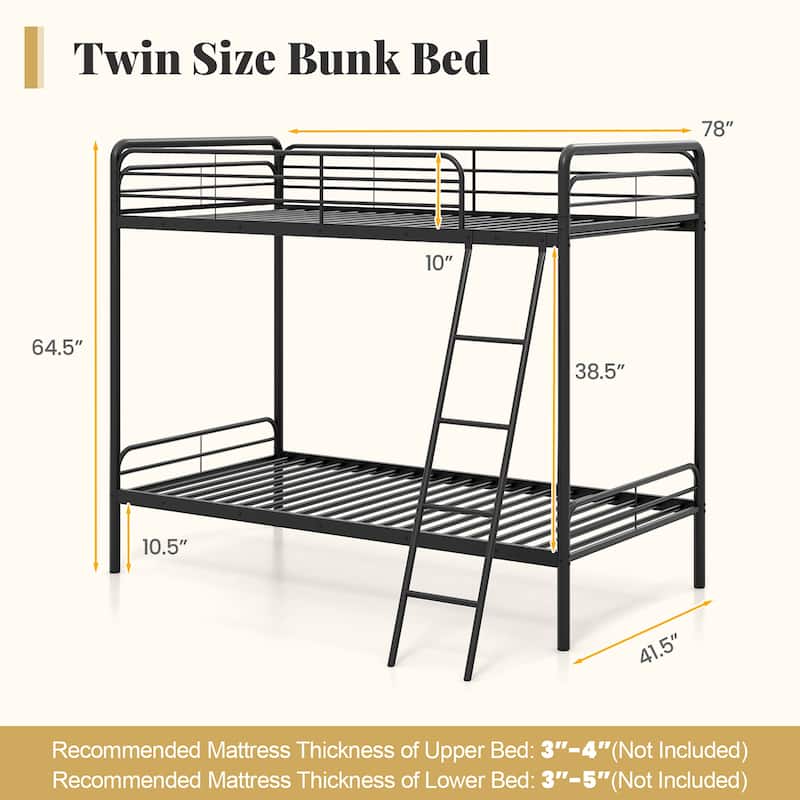 Gymax Twin Over Twin Bunk Bed Heavy Duty Metal Bunk Bed w/ Ladder