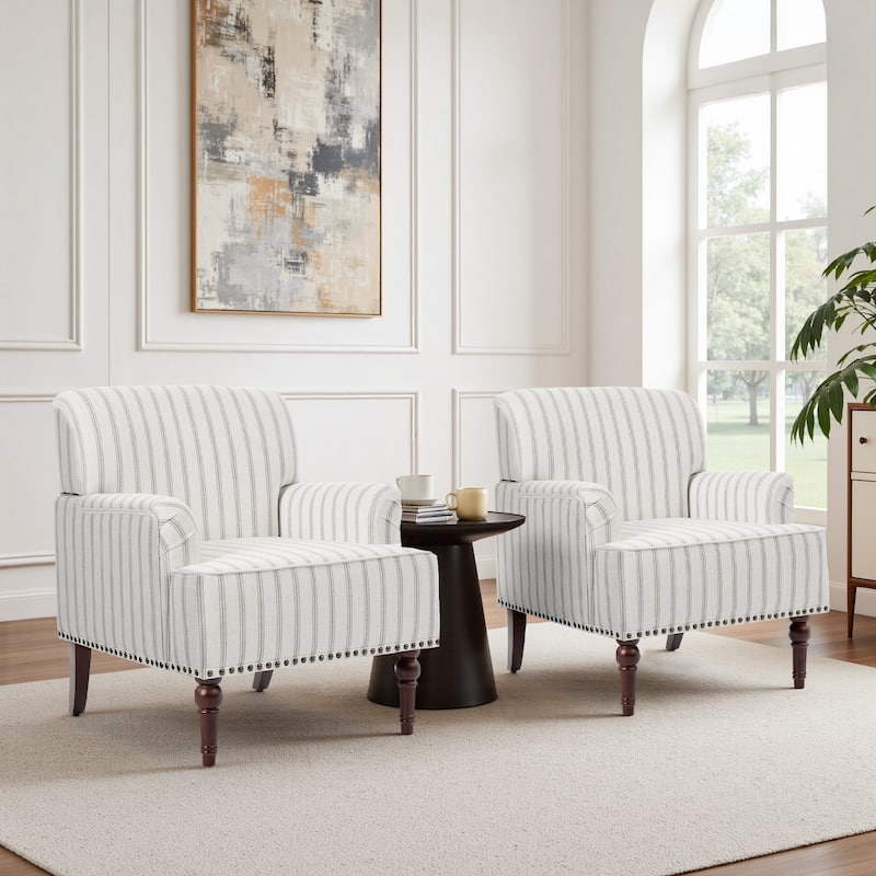 2 Set Upholstered Accent Chairs Nailhead Trim Armchairs