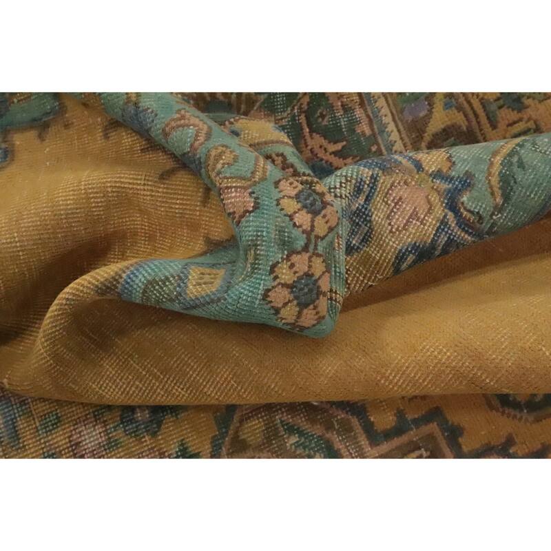 Hand Knotted Oriental 100% Wool Carpet Traditional Floral Yellow & Gold Tabriz Area Rug - 12' 5'' X 9' 8''