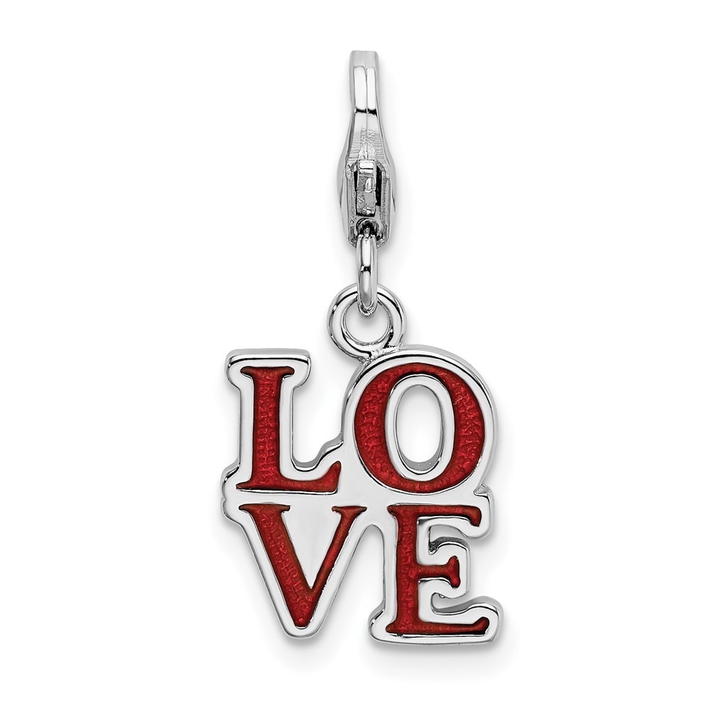 Sterling Silver Enameled Love Heart Compact w/Lobster Clasp Charm 