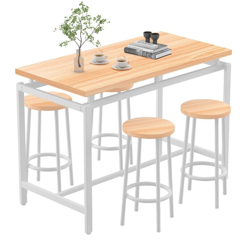 Eureka Industrial Modern Counter Height Pub 5-piece Dining Set, Wood Rustic Kitchen Dining Bar Set For Dining Room, Apartment