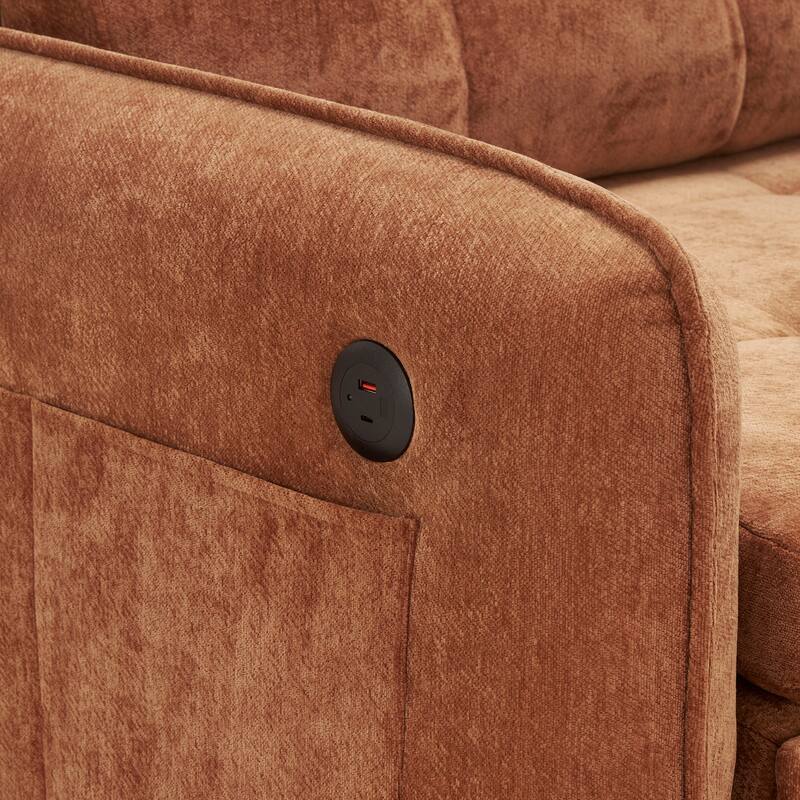 Roomfitters 3-in-1 Sleeper Chair Bed, 80'' Pull Out Lounge with USB Charging, Storage Pockets, Chenille