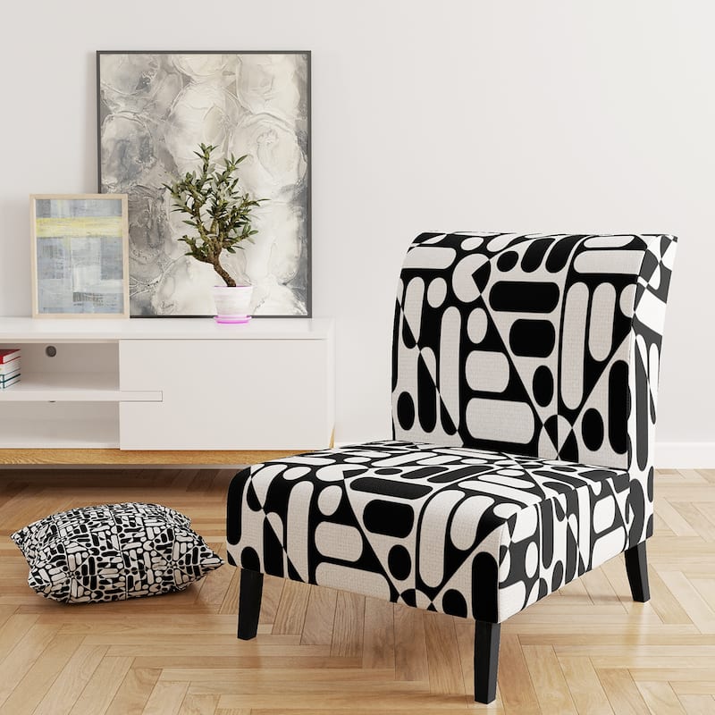 Designart "Black Lines Geometric" Upholstered Patterned Accent Chair and Arm Chair