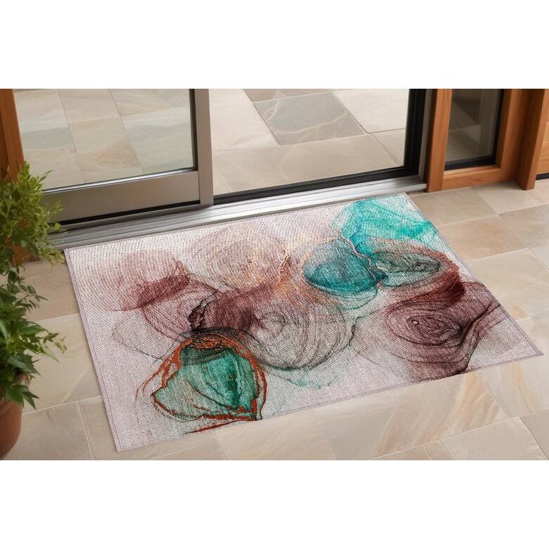 Gane Unique Abstract Weather Resistant Versatile Elegance Outdoor Rug - 3' x 5' - Burgundy