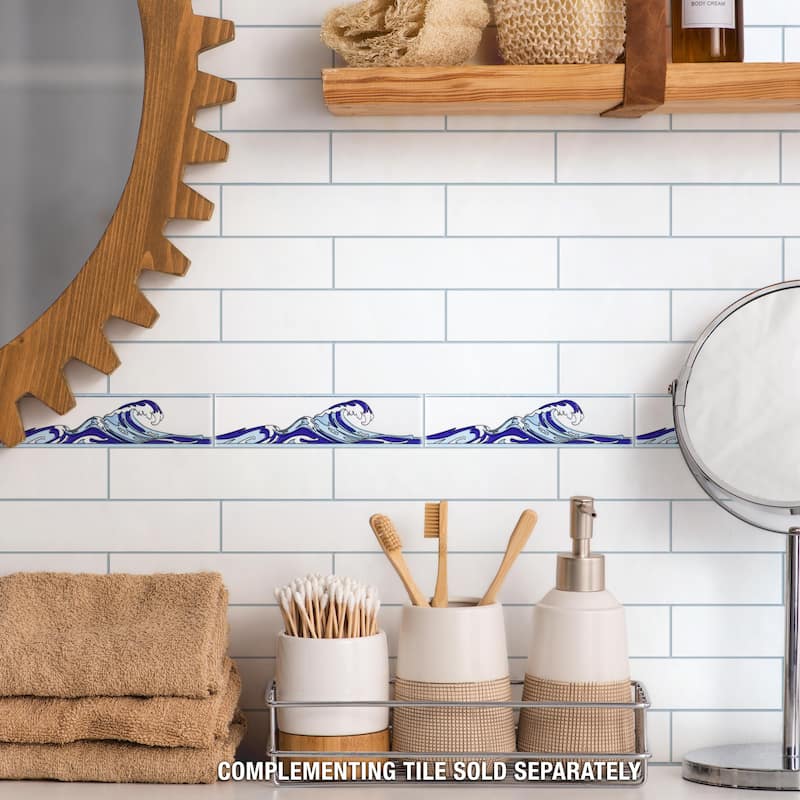 Merola Tile Captain Wave Pacific Blue 2" x 7-7/8" Ceramic Wall Trim - (1 Tile)