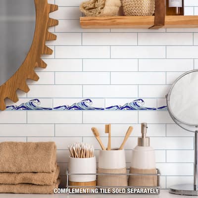 Merola Tile Captain Wave Pacific Blue 2" x 7-7/8" Ceramic Wall Trim - (1 Tile)