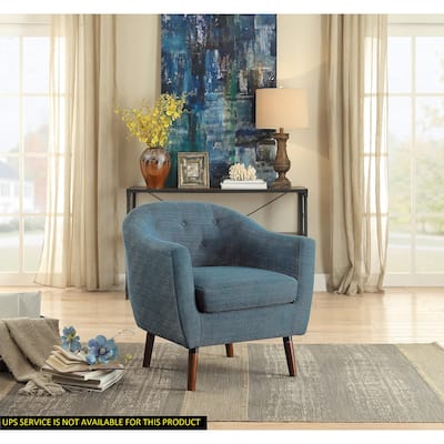 Button-Tufted Blue Upholstered Accent Chair, Espresso Finish Legs
