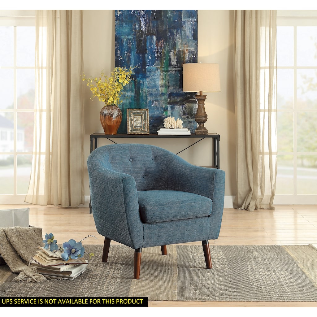 Button-Tufted Blue Upholstered Accent Chair, Espresso Finish Legs