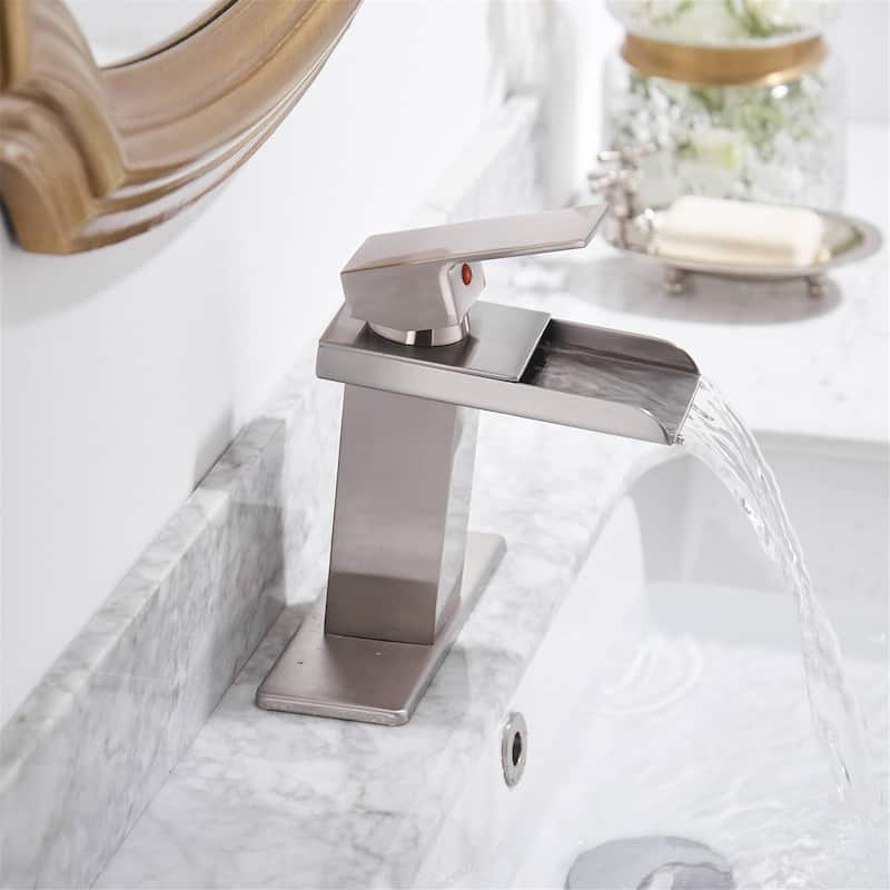 Single Handle Bathroom Faucet With Drain Assembly Waterfall Bathroom Sink Faucets Single Hole Basin Vanity Taps With Deck Plate