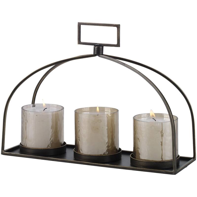 Uttermost 18040 Riad Glass and Iron Three Candle Table Pillar Candle - Dark Bronze / Clear
