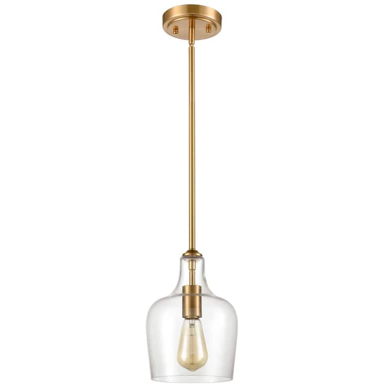 Rieti Modern Rod-Hung Pendant Light w/ Clear Glass Shade, 1-Light - Natural Brass