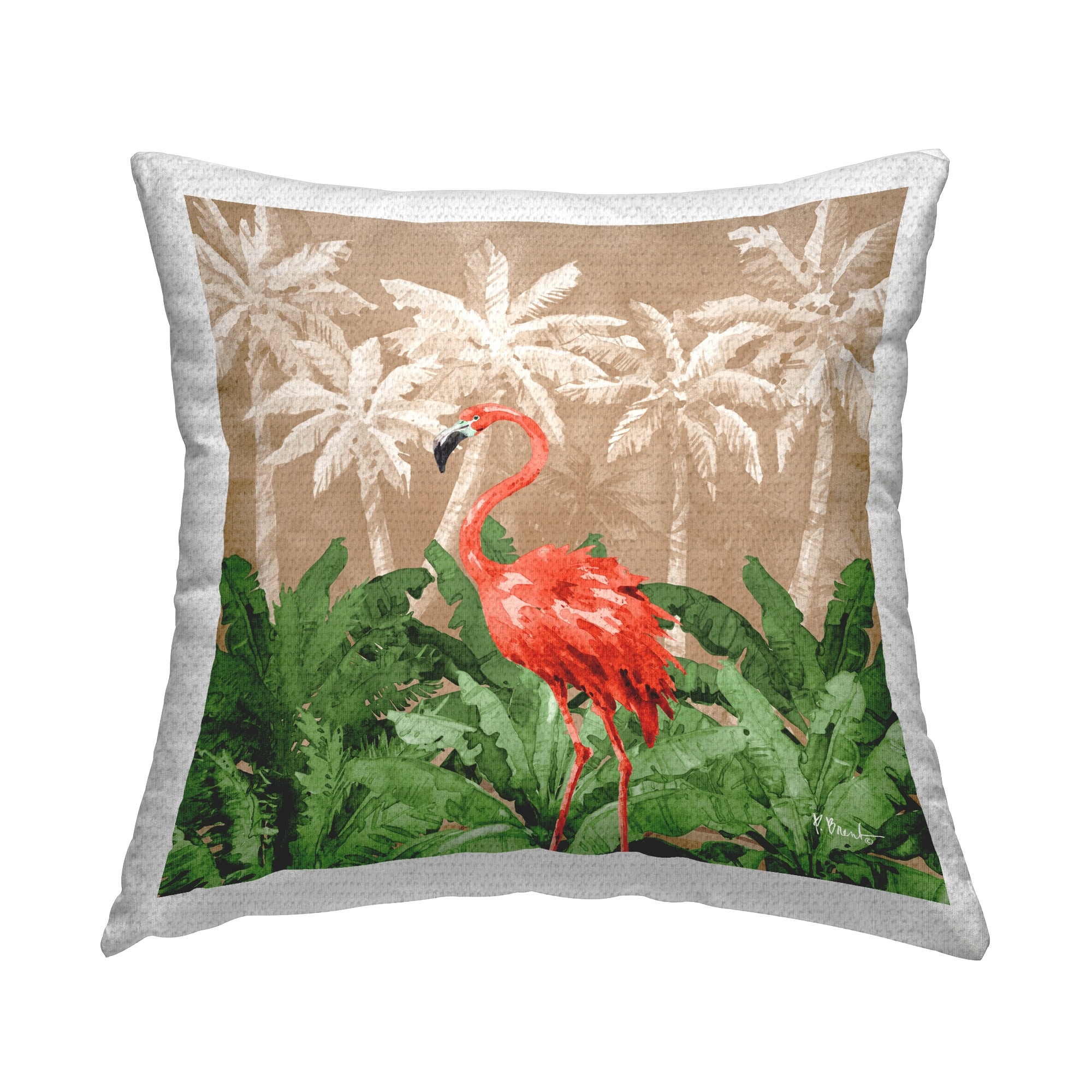 Stupell Flamingo Jungle Scenery Printed Outdoor Throw Pillow Design by Paul Brent