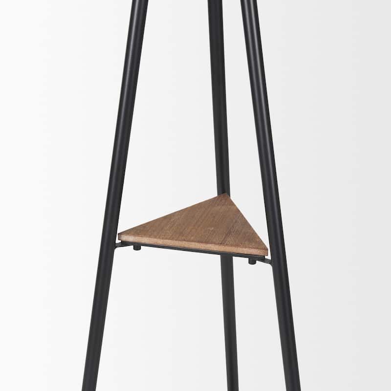 Everett Matte Black Metal w/ Two Wood Shelves Coat Rack - 16.8L x 16.8W x 71.0H