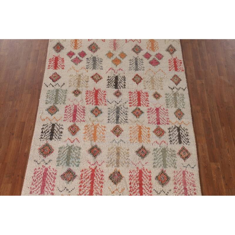 Tribal Moroccan Oriental Area Rug Hand-Knotted Wool Carpet - 5'0" x 8'7"