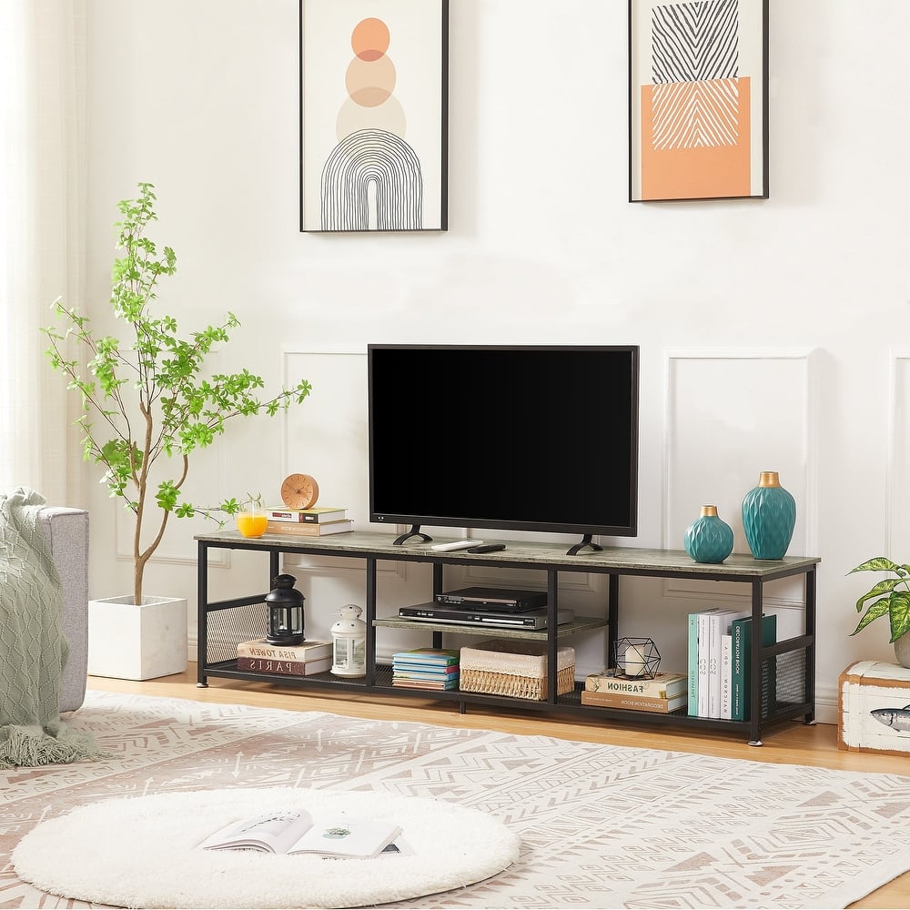 VECELO Industrial TV Stand for Televisions up to 80 Inch Brown and Gray Multiple Sizes for Living Room Entertainment Center
