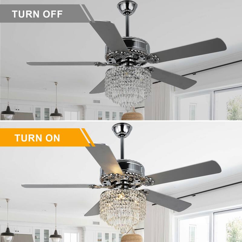 52" Modern Indoor Reversible Crystal Drum Ceiling Fan with Remote Control and Light Kit 6-speed DC Motor
