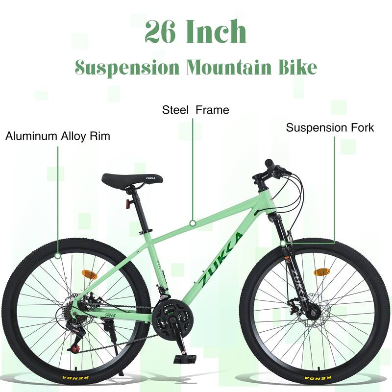 Mountain Bike - 24 Speed, Suspension Fork, KENDA Tires, Unisex - 26