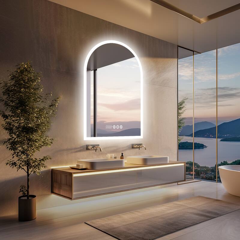 Bathroom Mirror with Lights Vanity Defogging Digital Display Control - 24"x36"