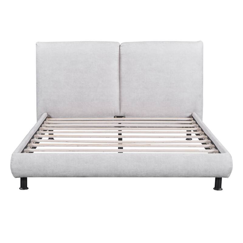 HomeRoots Light Gray Tufted Upholstered Queen Bed Frame