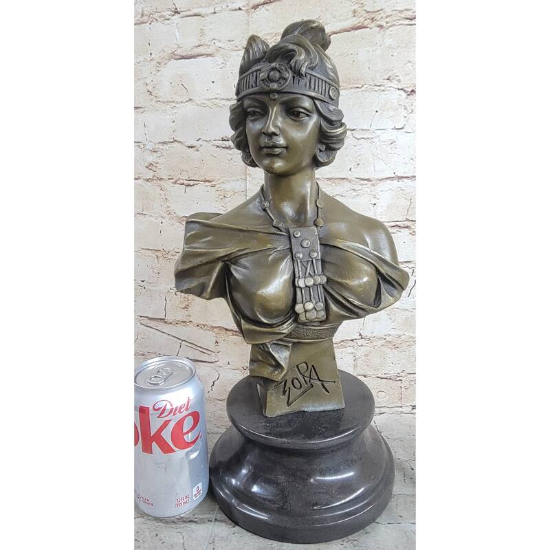 Real 100 Percent Bronze Sculpture Zora By Emmanuel Villanis Hot Cast Marble Base Figure