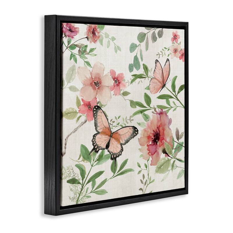 Stupell Country Cottage Florals in Pink Framed Floater Canvas Wall Art Design By Nan