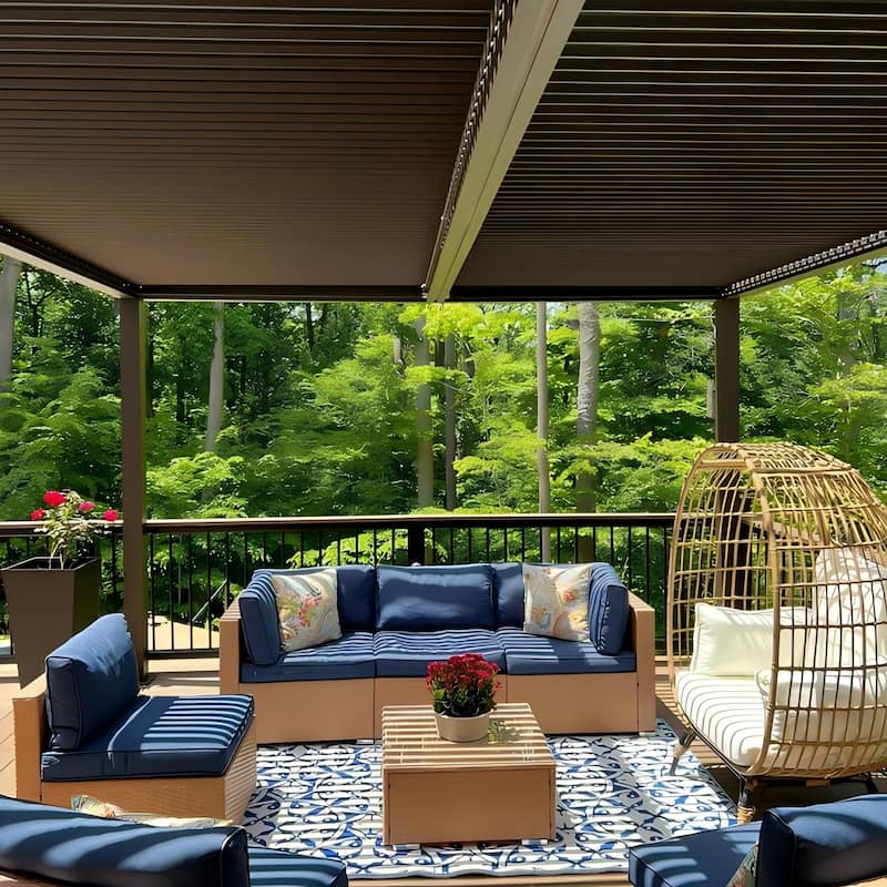 PURPLE LEAF Bronze Louvered Pergola with Adjustable Roof for Deck Backyard Garden Hardtop Gazebo