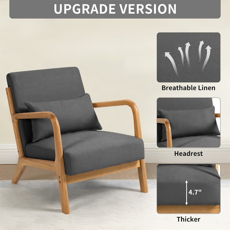 Mid-Century Living Room Upholstered Wood Accent Leisure Armrest Chair