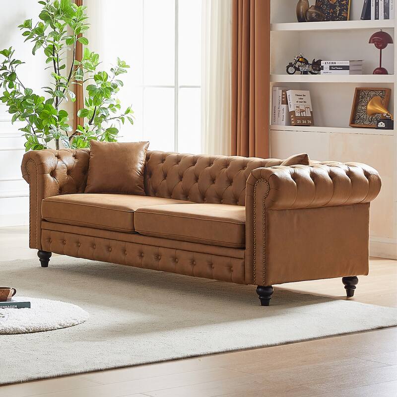 Chesterfield 85.5" Tech Fabric 3-seater Sofa with Cushions