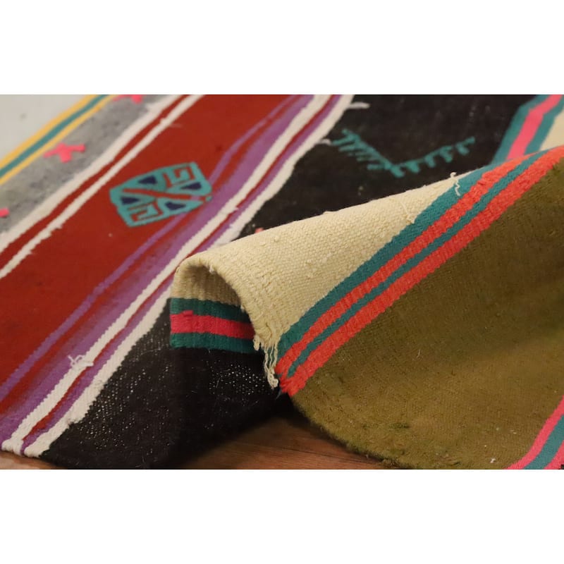 Hand Woven Oriental 100% Wool Carpet Southwestern Tribal Multi-Colored Kilim Area Rug - 9' 8'' X 5' 5''